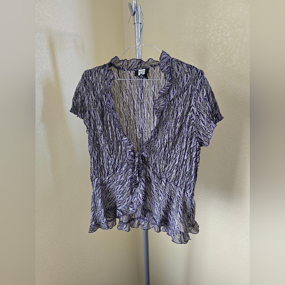 Studio 1940 Short Sleeve Pullover Blouse With Ruffle Edges Size 14/16
